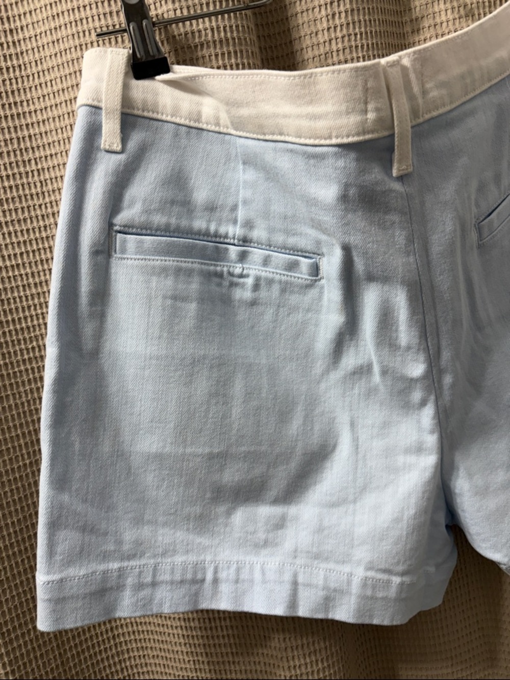 L'AGENCE Pale Blue High-Waist Cotton Shorts with White Waistband - Picture 8 of 9